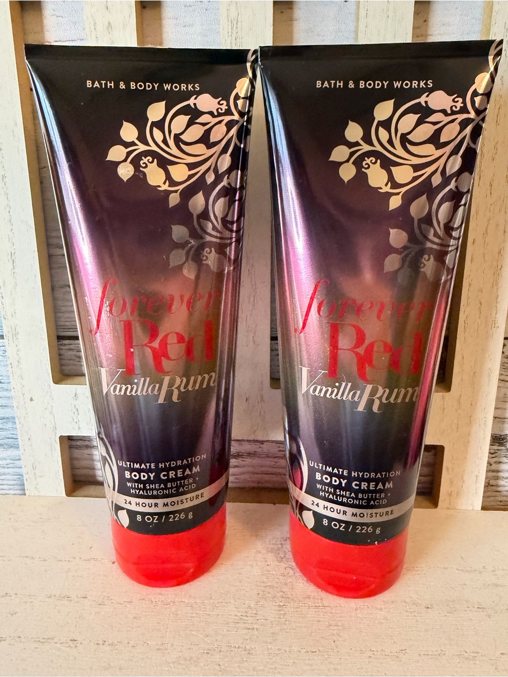 Bath & Body Works FOREVER RED VANILLA RUM Body Cream Lot X2 New 8oz Set